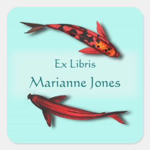 Red Koi Fish Bookplate Name Stickers