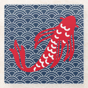 Red Koi Fish Glass Coaster