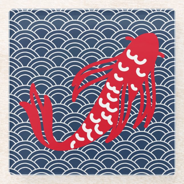 Red Koi Fish Glass Coaster (Front)