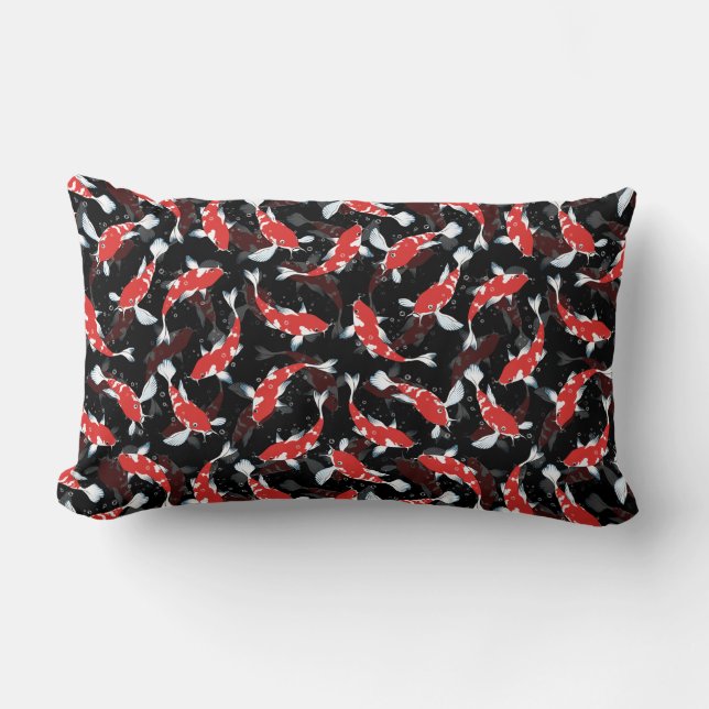 Red Koi Fish Pattern Lumbar Pillow (Front)