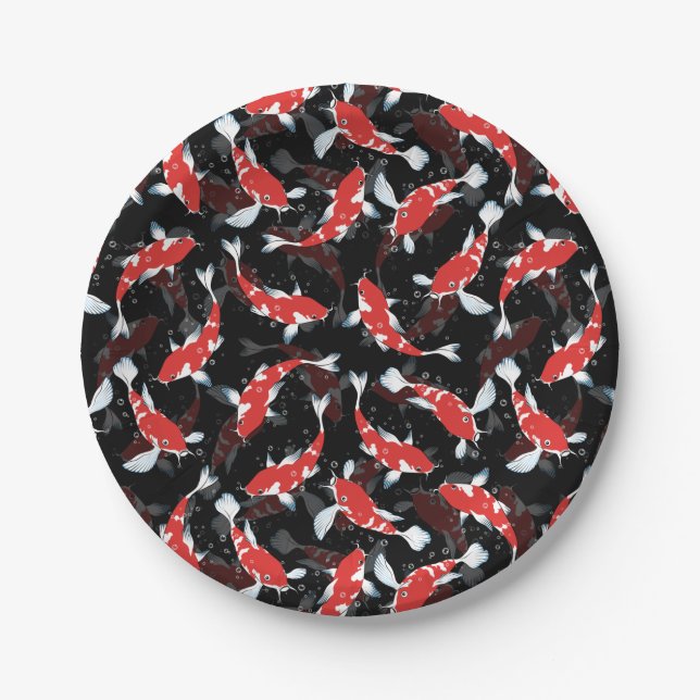 Red Koi Fish Pattern Paper Plate (Front)