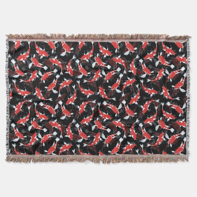 Red Koi Fish Pattern Throw Blanket (Front)