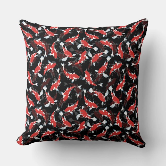 Red Koi Fish Pattern Throw Pillow (Front)
