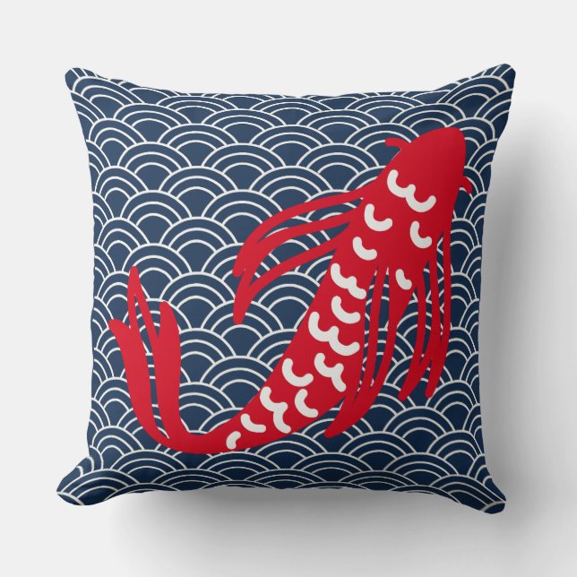 Red Koi Fish Throw Pillow (Front)