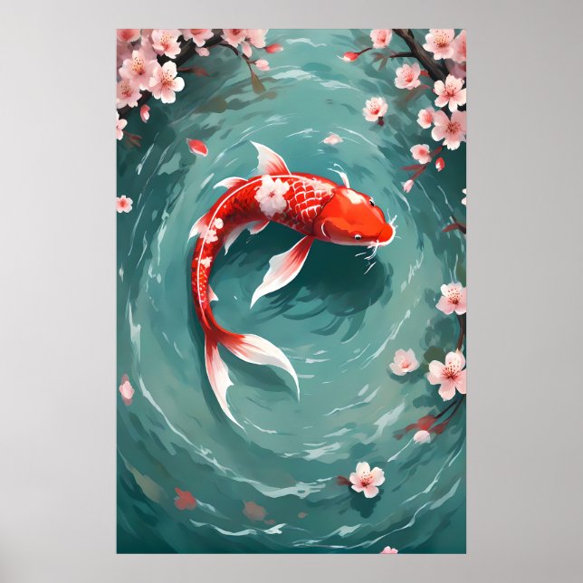 Red Koi Fish Vintage-Inspired Japanese Art Poster (Front)