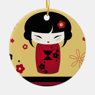 Red Kokeshi Ceramic Ornament