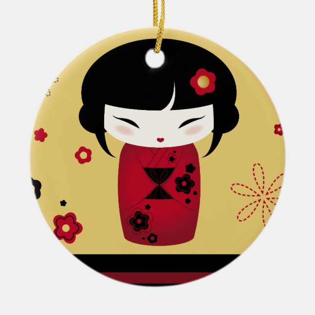 Red Kokeshi Ceramic Ornament (Front)