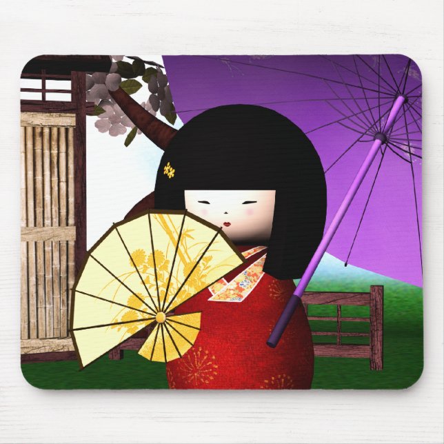 Red Kokeshi Doll Art Mouse Pad (Front)