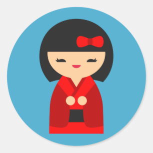 Red Kokeshi Japanese dolls Classic Round Sticker