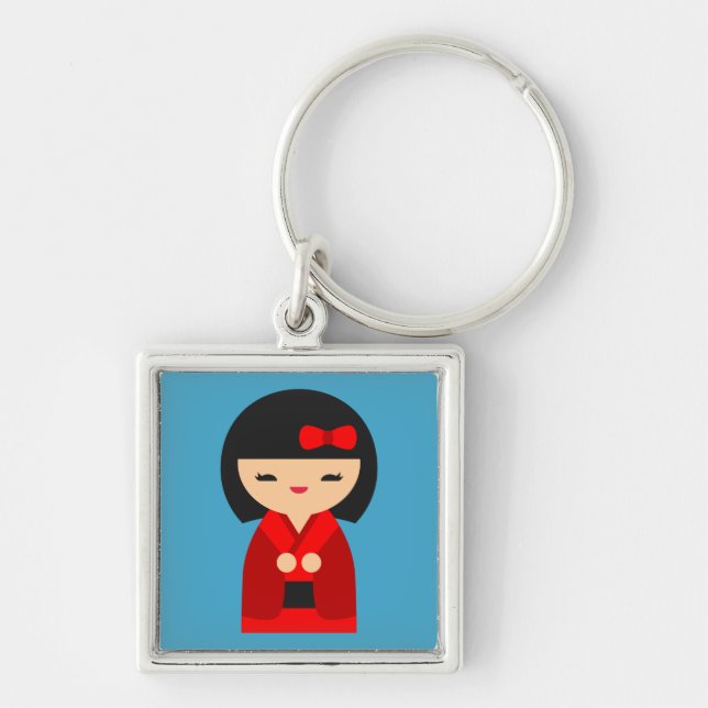 Red Kokeshi Japanese dolls Keychain (Front)