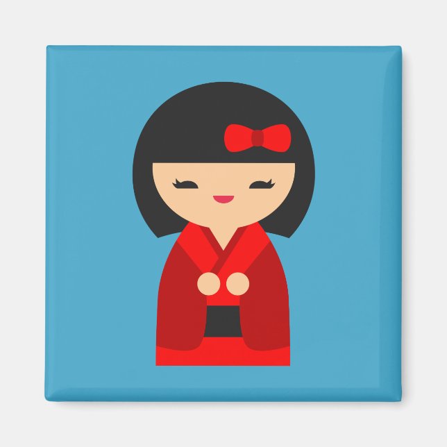 Red Kokeshi Japanese dolls Magnet (Front)