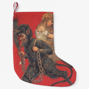 Red Krampus Kidnapping Praying Girl Small Christmas Stocking