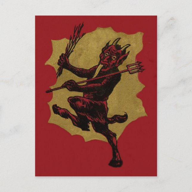 Red Krampus Pitchfork Switch Tongue Postcard (Front)