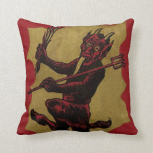 Red Krampus Pitchfork Switch Tongue Throw Pillow