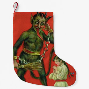 Red Krampus Punishing Praying Girl Small Christmas Stocking