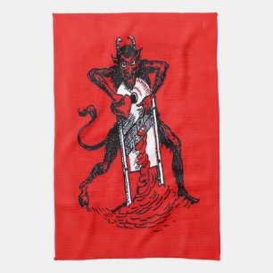 Red Krampus Slicing Heart Heartbreaker Kitchen Towel