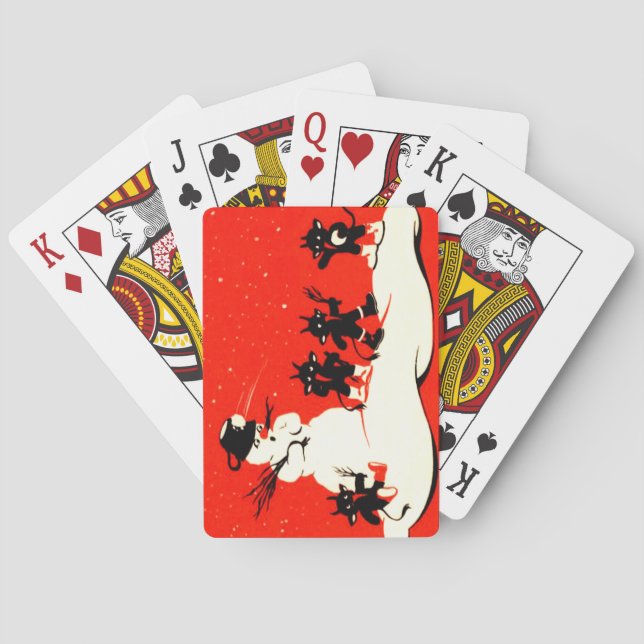 Red Krampus Snowball Fight Snowman Switch Playing Cards (Back)