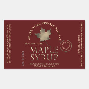 Red Label Artisan Maple Syrup Batch Date Gold Leaf