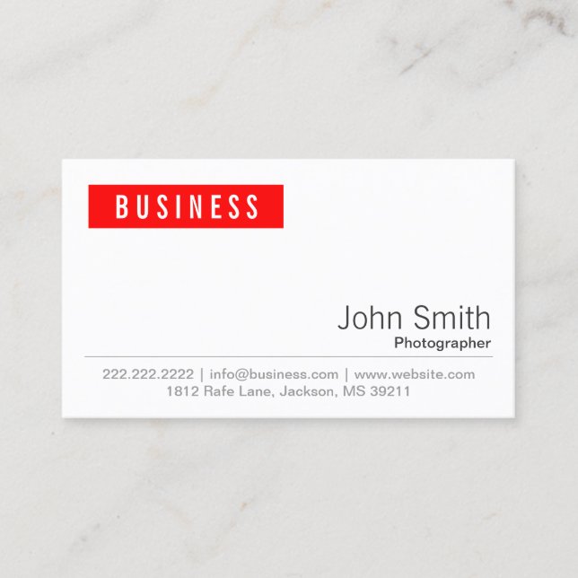 Red Label Photographer Business Card (Front)