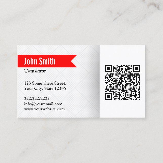 Red Label QR Code Translator Business Card (Front)