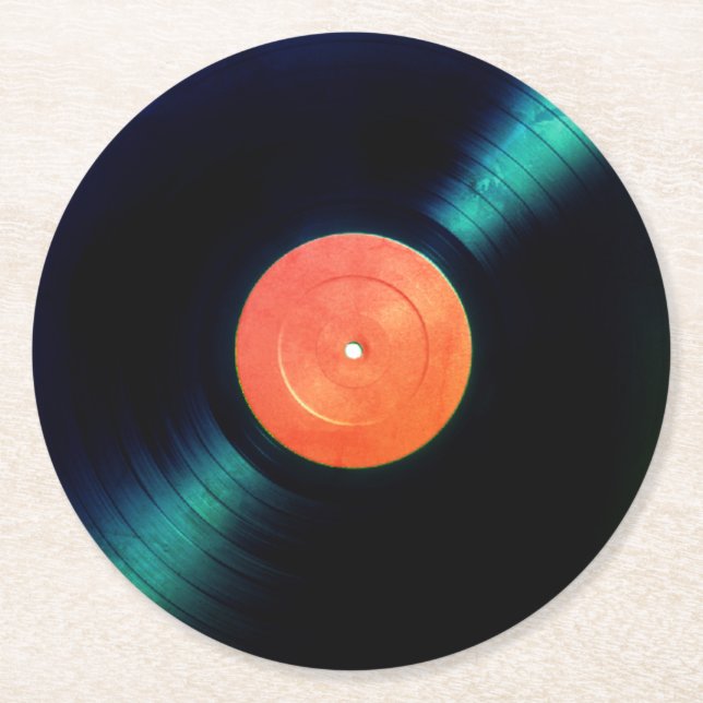 Red label vinyl faux look round paper coaster (Front)