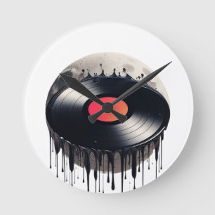 Red Labelled Vinyl Record Dissolving on the Moon  Round Clock
