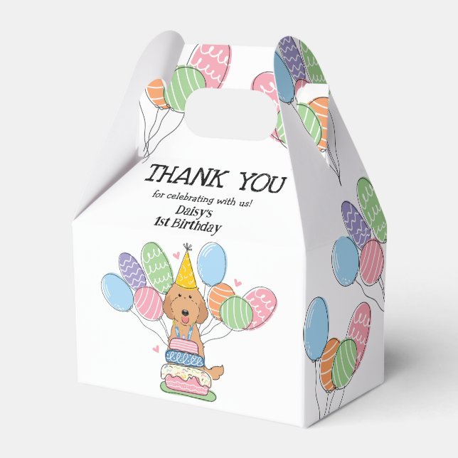 Red Labradoodle Birthday Thank You Favour Box (Front Side)