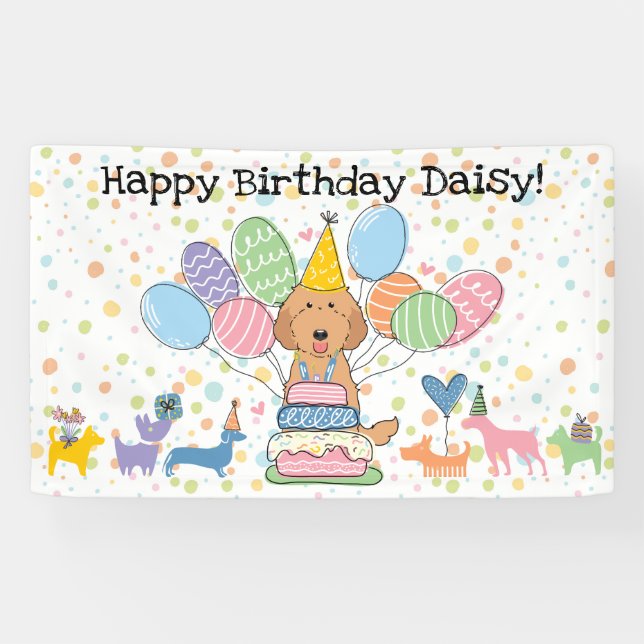 Red Labradoodle Dog Birthday Party Banner (Horizontal)