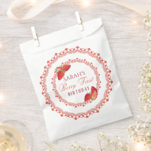 Red Lace Berry First Birthday Round Favour Bag