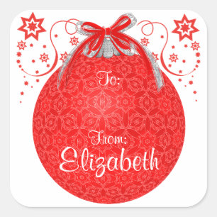 Red Lace Christmas Ball Custom Gift Label