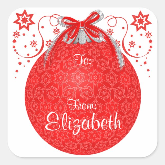 Red Lace Christmas Ball Custom Gift Label (Front)