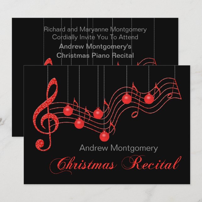 Red Lace Christmas Piano Recital Invitation (Front/Back)