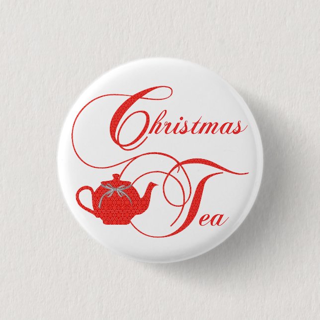Red Lace Christmas Tea Party 1 Inch Round Button (Front)