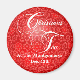 Red Lace Christmas Tea Save the Date Magnet