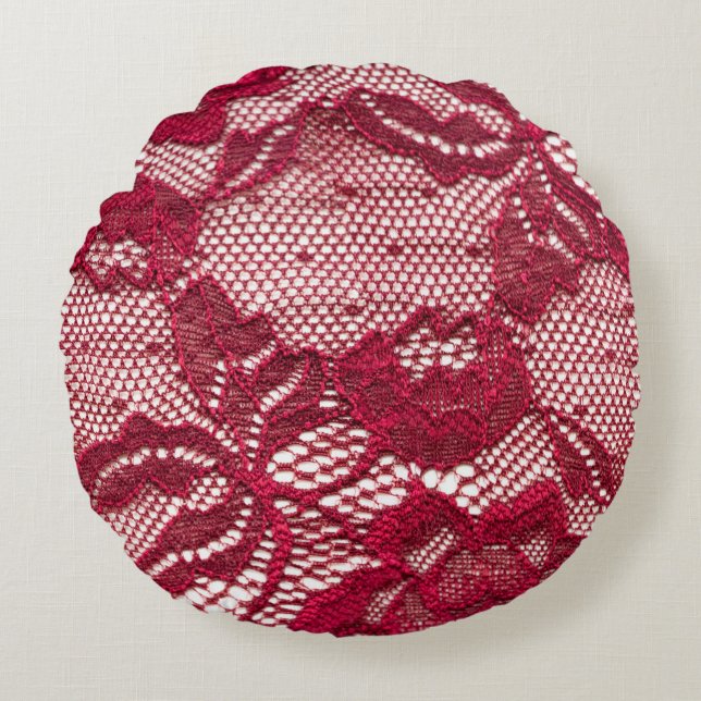 Red lace: elastic jacquard textile. round pillow (Front)