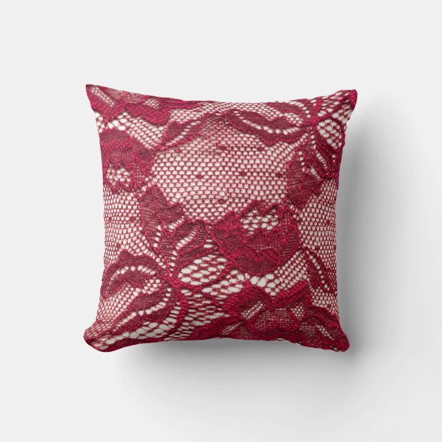 Red lace: elastic jacquard textile. throw pillow (Front)