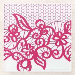 Red lace glass coaster