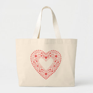 Red Lace Heart Large Tote Bag