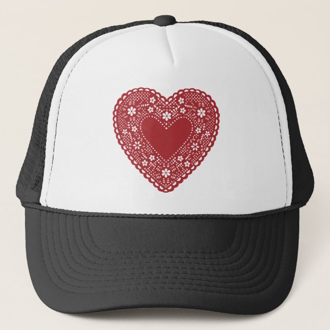 Red Lace Heart Trucker Hat (Front)