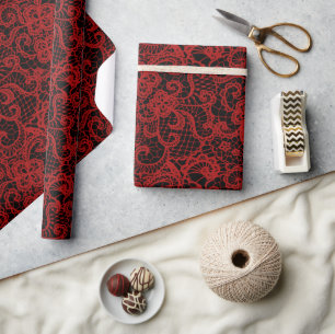Red Lace on Black  Wrapping Paper