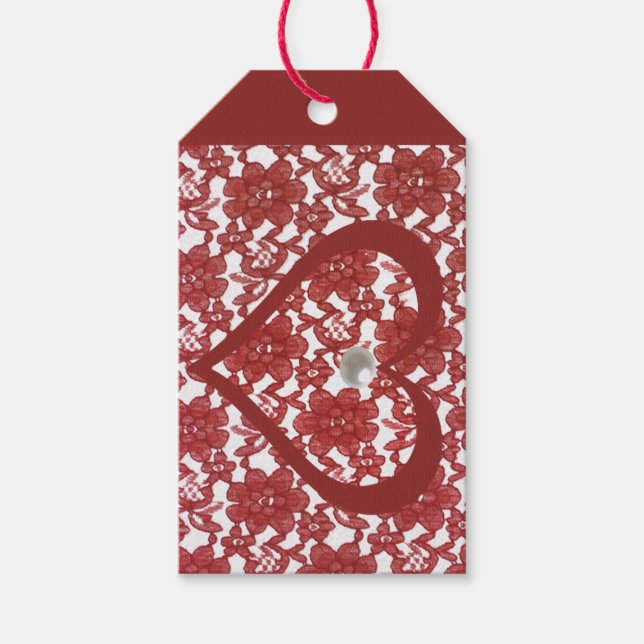Red Lace Pattern Valentine's Gift Tags (Front)