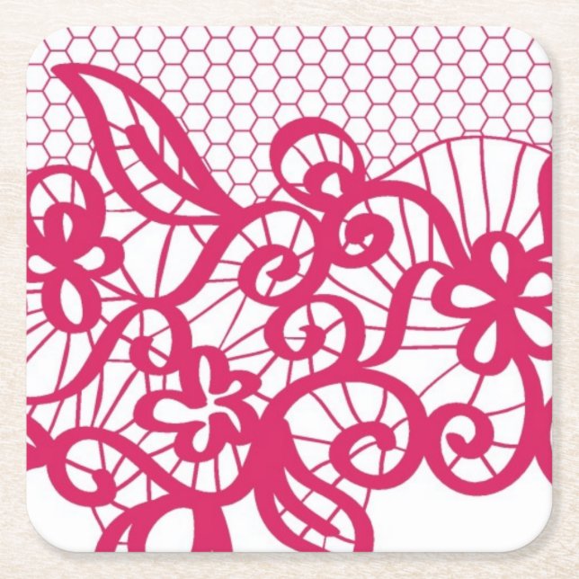 Red lace square paper coaster (Front)