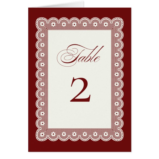 Red Lace Wedding Table Number – Elegant Festive De (Front)
