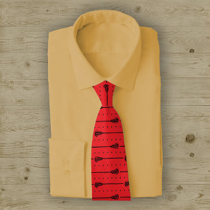 Red Lacrosse Black Sticks & Dotted Lines Pattern Tie