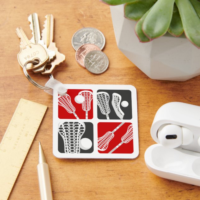Red Lacrosse Blocks of Sticks and Balls Keychain (Desk)