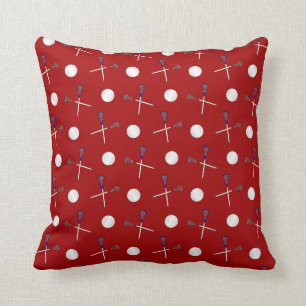 Red lacrosse pattern throw pillow