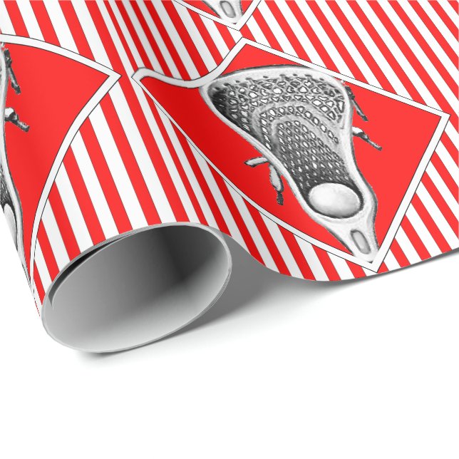 Red Lacrosse Sports Gift Wrapping Paper (Roll Corner)