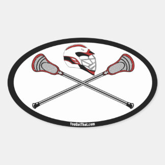 Red Lacrosse Sticks and Helmet Oval Sticker