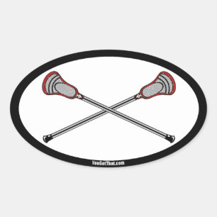 Red Lacrosse Sticks Oval Sticker