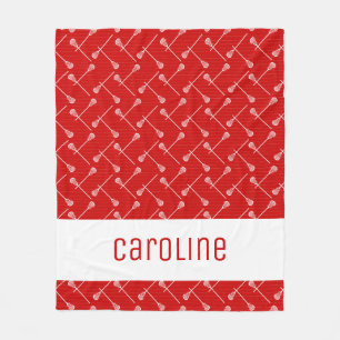 Red Lacrosse White Sticks Patterned Fleece Blanket